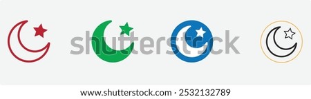 Islamic star and crescent moon, Half moon outline and filled vector icon sign symbol. EPS 10