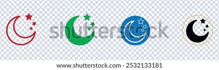 Islamic star and crescent moon, Half moon outline and filled vector icon sign symbol. EPS 10