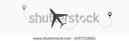 Airplane Route Dotted Line.  travel, location pins, map pins. Plane, airplane, aircraft paths. Vector illustration EPS 10