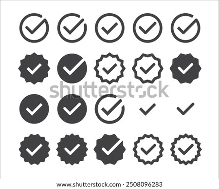 checkmark vector, checkmark icon set, approved symbol, checked checkbox mark, checkmark set, editable line.