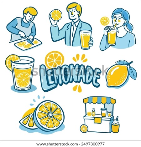 An illustration about lemonade could depict a tall, chilled glass overflowing with a bright yellow, tangy liquid, accompanied by a wedge of fresh lemon to heighten the thirst-quenching appeal.