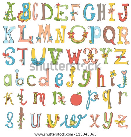 Hand-Drawn Funny Alphabet Isolated On White. Stock Vector Illustration ...