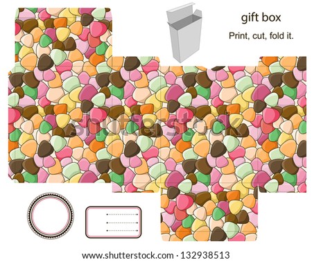 Favor, gift, product box die cut.  Abstract pattern. Empty label. Designer template.