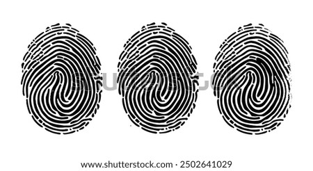 Fingerprint set. Fingerprint identification. Biometric human fingerprints, unique thumb lines imprint. 