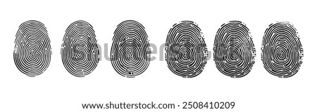 Black fingerprints, vector white Background isolated. Fingerprint, biometric, identity icon set. Fingerprints icon set vector isolated