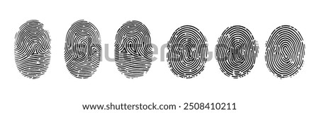 Fingerprints icon set vector isolated. Finger print id authentication symbol set.