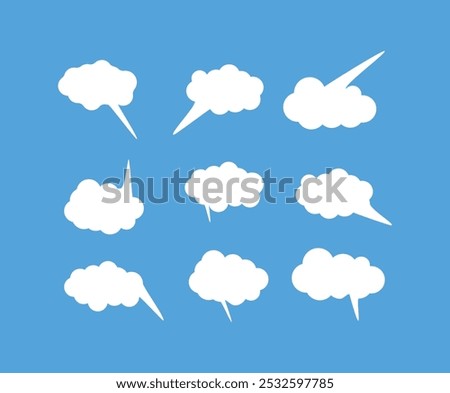 Speech bubbles icons doodle minimalist style cloud textbox set bue black and drawn blue text comment box multiple collection illustration