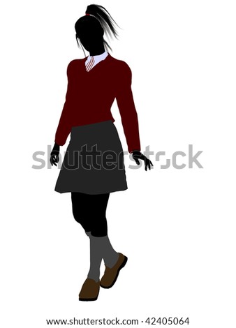 School Girl Illustration Silhouette On A White Background - 42405064 ...