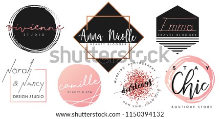 Feminine logo set in black, pink and gold