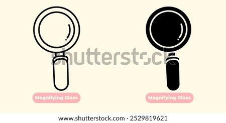 An elegant and modern Magnifying Glass icon, perfect for various graphic design needs. This icon features a magnifying glass with an ergonomic handle, designed with clean lines and sharp details.