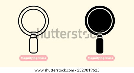 An elegant and modern Magnifying Glass icon, perfect for various graphic design needs. This icon features a magnifying glass with an ergonomic handle, designed with clean lines and sharp details.