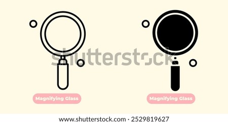 An elegant and modern Magnifying Glass icon, perfect for various graphic design needs. This icon features a magnifying glass with an ergonomic handle, designed with clean lines and sharp details.