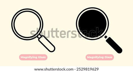 An elegant and modern Magnifying Glass icon, perfect for various graphic design needs. This icon features a magnifying glass with an ergonomic handle, designed with clean lines and sharp details.