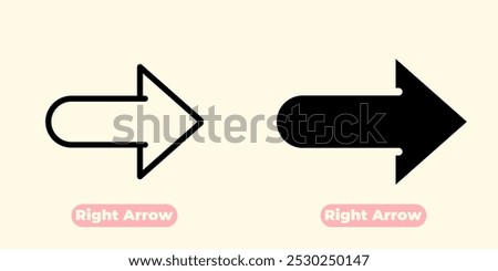 A simple and minimalist right arrow icon, featuring a sharp triangular shape with a pointed tip. The bold outline provides a clean and modern look, perfect for various digital design needs