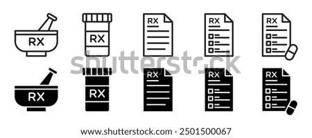 Rx icons collections. Medical prescription pad icon set. Rx form symbol. rx icon medical symbol logo