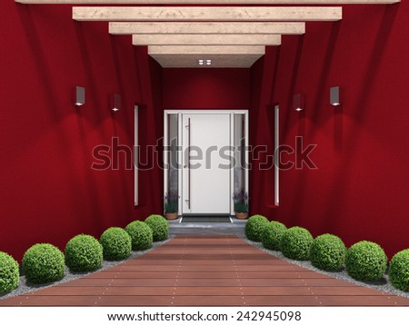 fictitious 3D rendering of a modern home entrance