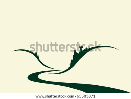 Stylized vector illustration of a typical old german castle situated above of a river