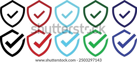 Shield check mark icon. Shield with a checkmark in the middle Protection icon. Security shield protected icon. Vector illustration. line style isolated on white with transparent background.