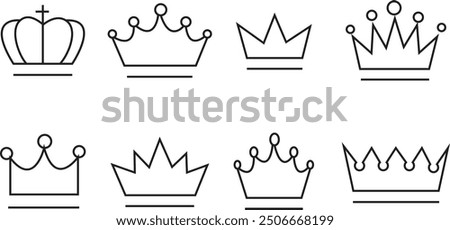 Crown thin line icon set. Silhouette crown collection. Black crown symbol. Editable stroke. Crown vector icon set. Vector illustration with transparent background.