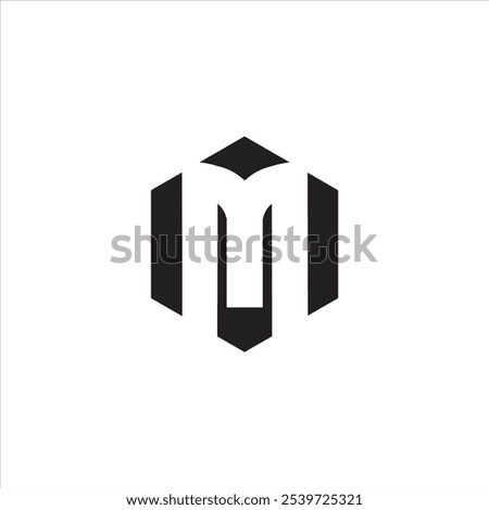 Abstract letter M logo negative space inside polygon shape unique and vector icon design