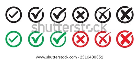 Check mark icon button set. Check box icon and yes or no checkmark icon. Eps 10