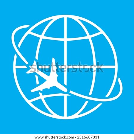 Airplane fly around the planet Earth. Plane with earth or globe icon. Eps 10