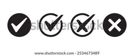 Check box tick mark icon set. correct, right, wrong, buttons or yes, cross, tick mark vector illustration. Eps 10