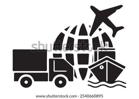 Import and Export Black and White icon set. Editable Set of Delivery and Logistics web icons in line and fill style.  Eps 10