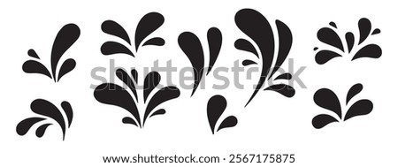 Silhouettes Of Black Splashes With Droplets. Water Drop Shapes. vector illustration. Eps 10