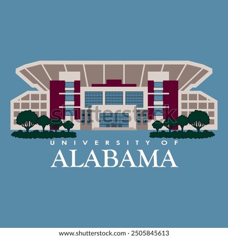 University of alabama main building illustration for print, stadium of alabama graphical icon, patriotism sign and star state, alabama celebration design, freedom flag alabama university and college