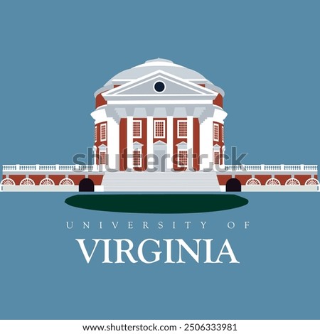 University of Virginia trademark illustration of main building and ready to print vector file, historic graphic icon and landmark illustration of american architecture, educational emblem