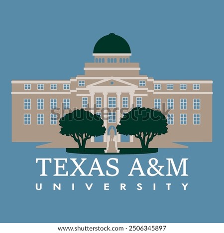 Texas A and M university downtown building illustration, academic achievement design, stamp symbol and icon illustration, texas austin vintage vector, university of texas america