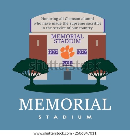 Clemson university memorial stadium with loin paw logo, american athletics arena, clemson tigers college football stadium, 1981, 2016 to 2018, university football team sport stadium