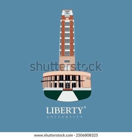 liberty university main tower illustration for print on tees and shirts, american liberty univerity emblem design, fourth freedom graphic, independence illustration, liberty tower