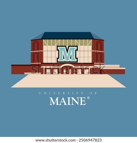 University of Maine main building illustration, florida design of football stadium, american university maine building clipart for print on shirts and caps, custom design, editorial effects