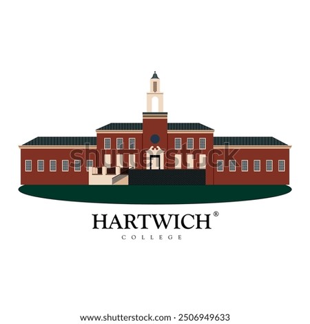 Hartwich college and university main university illustration of architectural building, embriodery emblem for print on tees, athletic artwork, luxury hartwich college