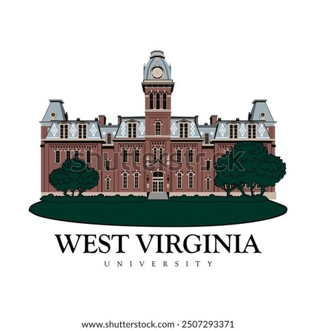 West Virginia University, bright background with main university building vector illustration, granville, westover, morgantown, harmony grove, pittsburgh, west virginia, washington dc, columbus