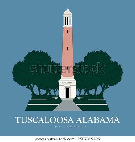 tuscaloosa alabama university main tower building eps file for print on shirts and tees, coleman coliseum, denny chimes, rhoads stadium, druid city, tuscaloosa, alberta city, woodland hills