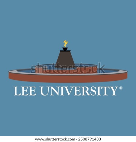 Lee university fountain architectural illustration with flame on top of it. fire in lee university vector illustration. american river lee tower clipart.