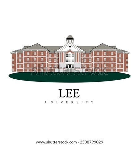 Lee university building architecture with grass infront and print ready vector file. american top class lee university with best education ranking 2024. beautiful illustration of lee college