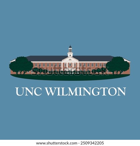 UNC Wilmington University brick color illustration for print. alderman hall architecture in illustrator. 2d file of campus college. dePaolo hall entrance. green garden entrance. Wilmington