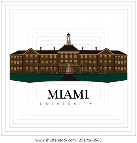 Miami university college design with academic architectural building design. graphical high detailed illustration of Miami college and university. south beach Florida. parks of Miami.