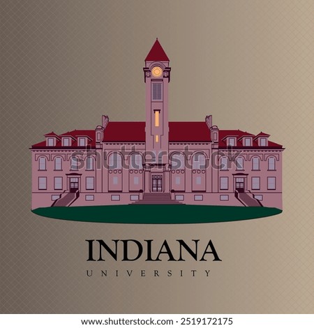 Indiana University educational campus for students building illustration file for print on tees and sweatshirts. main building with tower vector file. historical monument outdoor park. stone structure