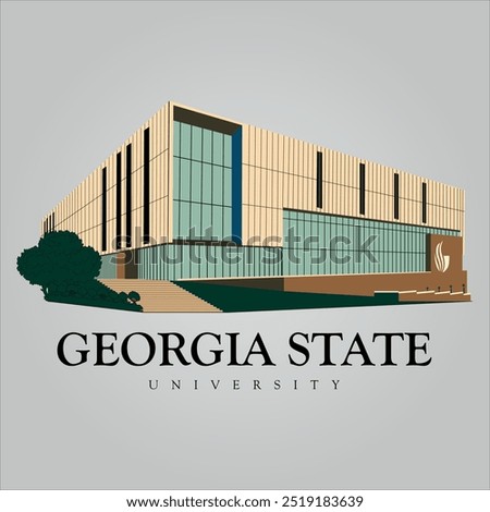 Georgia state university glass made building architecture high quality hd resolution vector eps file for print. authentic educational emblem font and slogan. Georgia graphical icon and study symbol