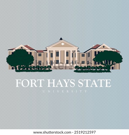 Fort hays state university. beautiful and amazing american architecture campus building high quality vector illustration with eps file. print ready file for sweatshirts and tees.