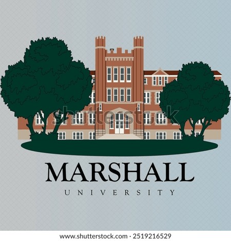 Marshall univeristy beautiful and attractive building architecture design illustration. marshall islands. ready to print file of marshall square. colorful concept of educational marshall college