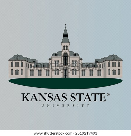 Kensas state university architectural building campus illustration design. exterior educational kensas vector eps file for print on sweatshirt and caps. high resolution and best quality work 