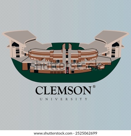 Clemson university main architectural stadium illustration. Charleston city clipart concept. famous athletic stadium of Clemson university