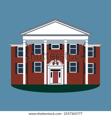 Ohio University main academic building illustration vector art with blue background.  alden library and alumni network hub for students. american architectural convocational center for global studies