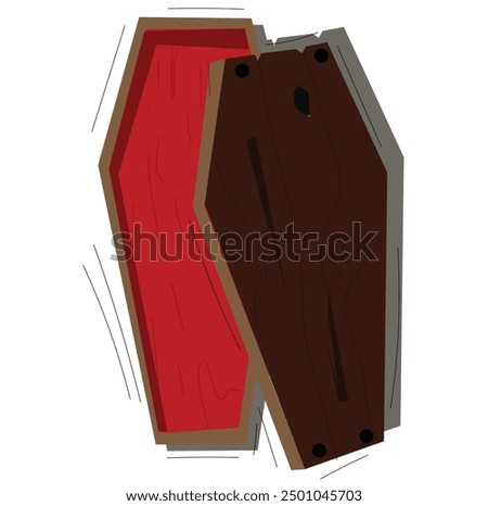 wooden coffin.A coffin, color vector illustration of casket funerary box with cross